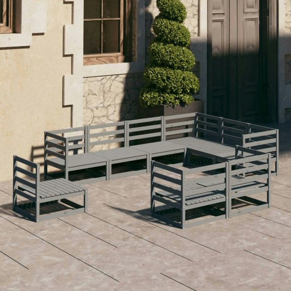 Berkfield 9 Piece Garden Lounge Set Grey Solid Pinewood