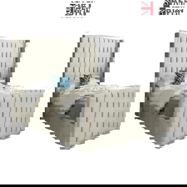 Casa Magna Romano Straight Winged Upholstered Soft Velvet Bed Frame - Cream