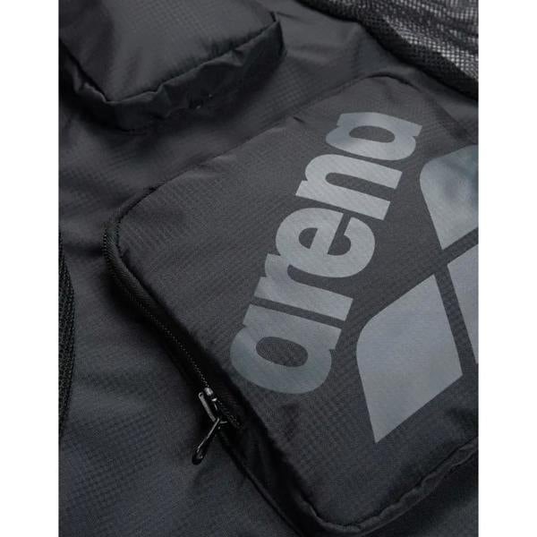 Black Arena All Set Mesh Bag 40L with gray logo and zipper