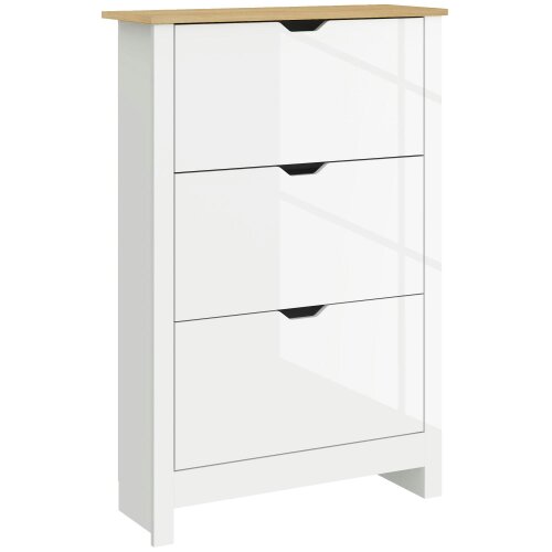 Wyld Haus Dorane Lake High Gloss White Slim Shoe Cabinet With 3 Flip Drawers