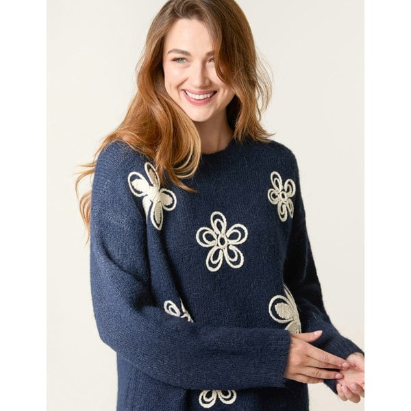 Blue Vanilla Jumper With Embroidered Flowers - Navy