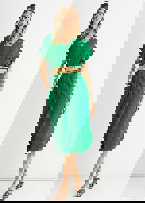 Gini London Green Air Flow Belted Oversized Dress