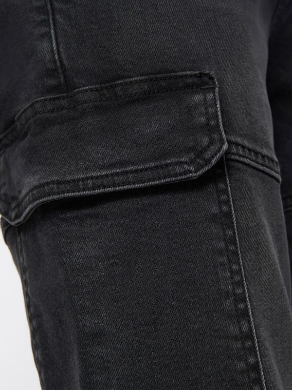 Crosshatch Malimore Cargo Cuff Jeans Black Wash