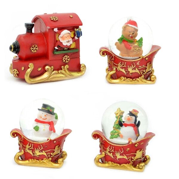 Shatchi Christmas Snow Globe Train Set with Santa, Sleigh and Festive Figures for Shelf or Mantel Display
