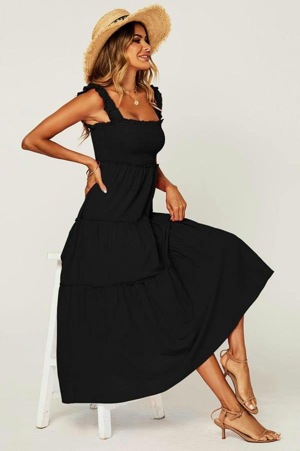 FS Collection Hem Detail Tiered Maxi Dress In Black