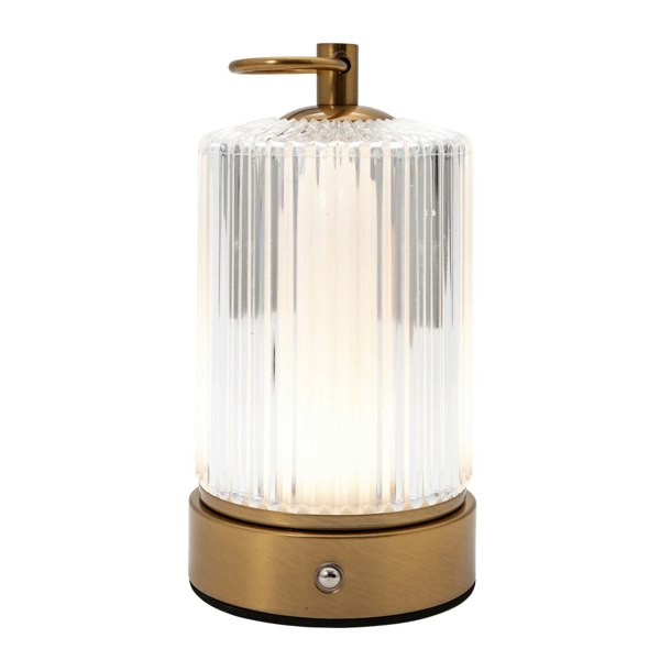 Brushed Gold Rechargeable Touch Dimmable Table Lamp with Ribbed Shade Image 2