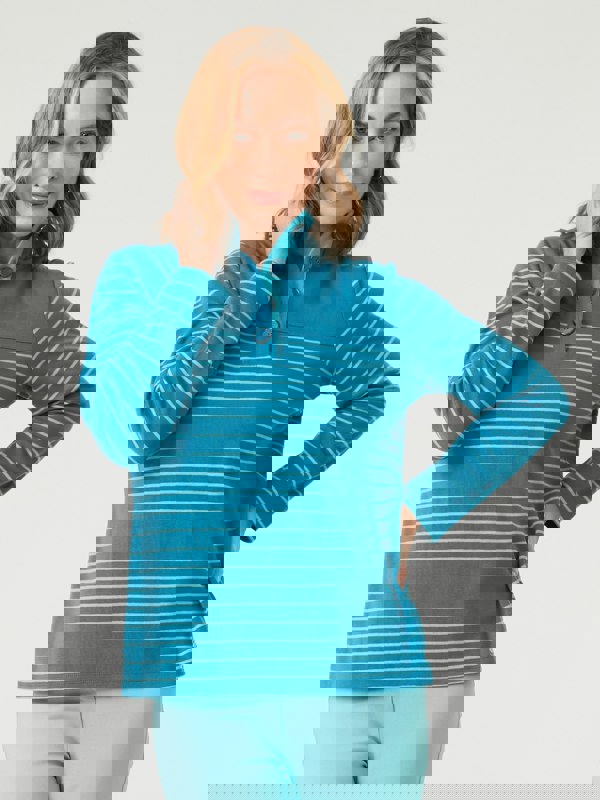 PennyPlain Striped Funnel Neck Top - Wedgewood