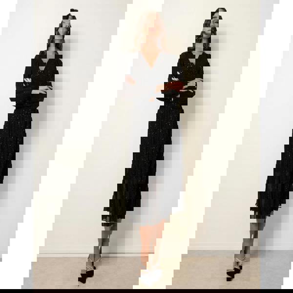 Blue Vanilla Pleated Crossover Metallic Glitter Dress