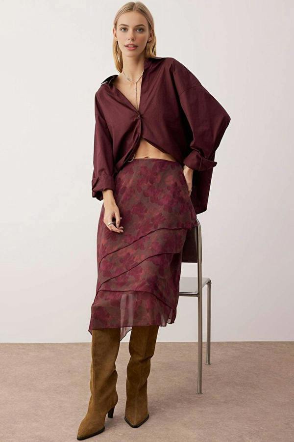 WOVCOR Ruffled Abstract Pattern Knitted Skirt