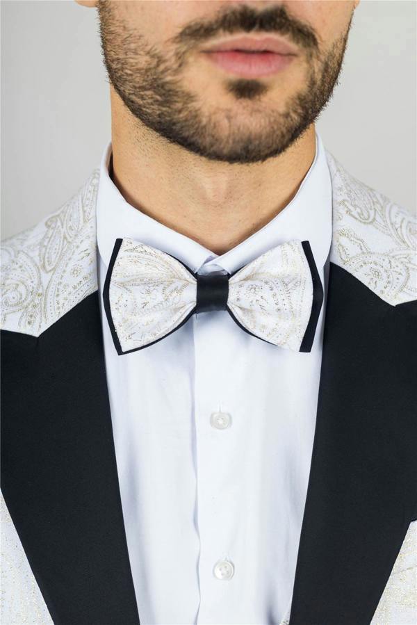 Infinity Leather Men's 4 Piece White Paisley Wedding Suit Tailor Fit