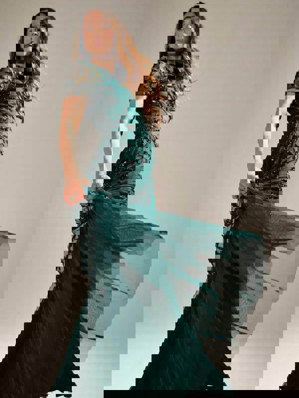 GWD Kelly Bottle Green Embellished Maxi Dress