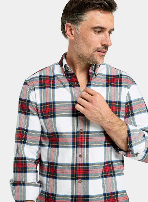 Button Down Flannel Shirt - Red and Beige Check