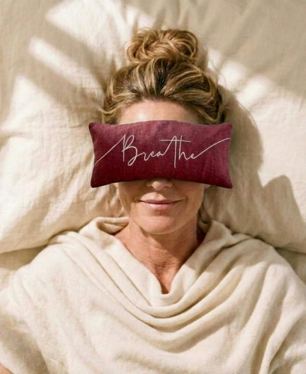 Breathe Embroidered Linen and Lavender Eye Pillow