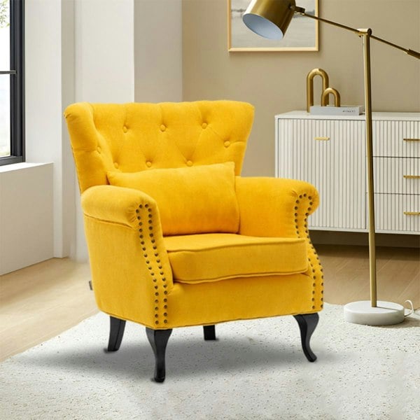 Linen Upholstery Wingback Chair With Cushion Wingback Chairs Living and Home