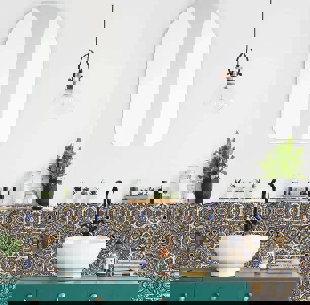 ANYDECO Wallpaper Green 15cmx15cm 24 Pcs Modern Retro Style PVC Tile Stickers Waterproof Self Adhesive Wall Home Decor