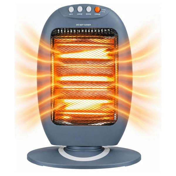 Dyzi 1200W Halogen Heater 3 Heat Settings Oscillating Tip-Over Grey