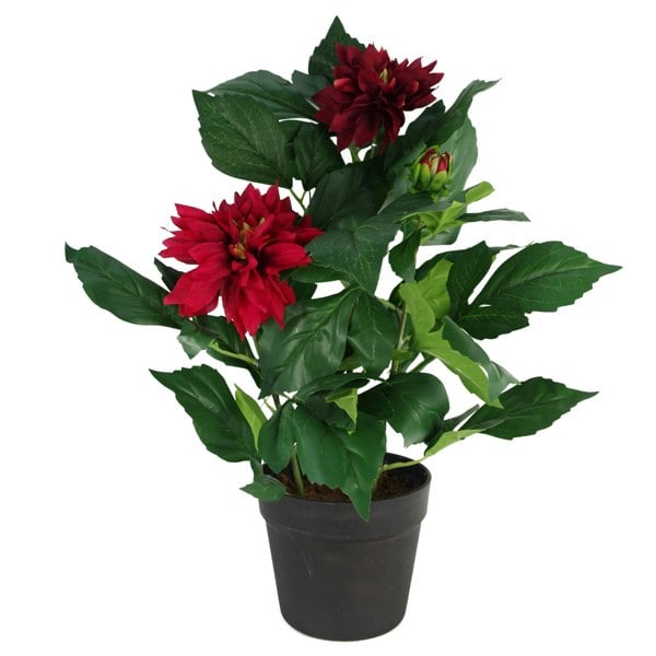 Leaf 50cm Artificial Dhalia Plant Red