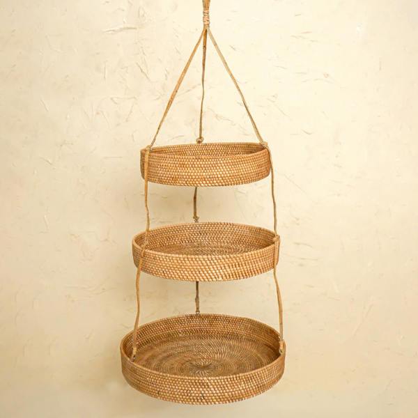 Natural rattan hanging kitchen basket counter organisation vegetable fruit