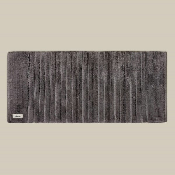 Charcoal grey organic cotton bath runner, thick luxury bathroom mat. Long Bath Mat