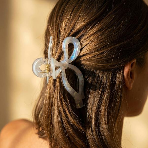 Gold Trip Pearlescent Seafoam Bow Claw Clip