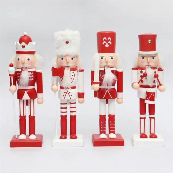 25cm Red Wooden Nutcrackers Soldiers King Drummer Christmas Ornament 4pcs Set image 2