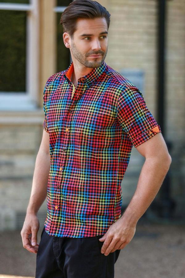 MULTICOLOR CHECK SHORT SLEEVE SHIRT – Premium Men's Patterned Shirt by Claudio Lugli | Bold Design, Tailored Fit, Best Printed Shirts