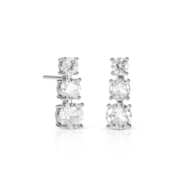 Zavana Silver Trilogy Stud Earrings for Women, Graduated Cubic Zirconia Earrings