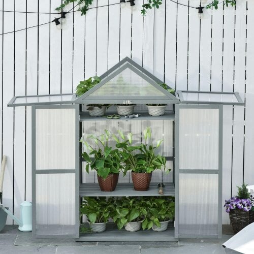 Outsunny 80x47x138cm Wood Cold Frame Greenhouse for Plants PC Board Orange