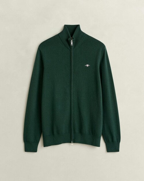 GANT Mens Casual Cotton Zip Cardigan - 374 Tartan Green