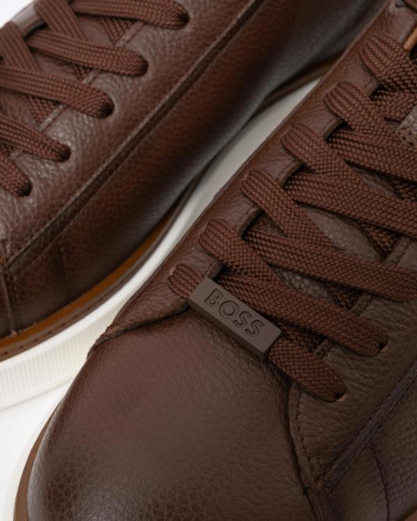 Logo detail on the BOSS Orange Bulton Runn tb Mens Trainers - Medium Brown 210