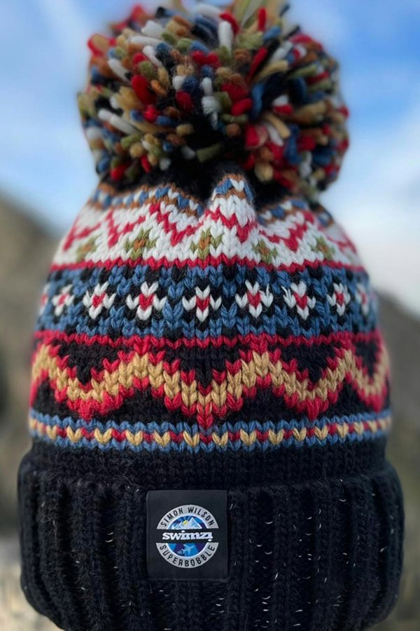 SuperBobble Simon Wilson Fairisle Knit Beanie Bobble Hat - Black