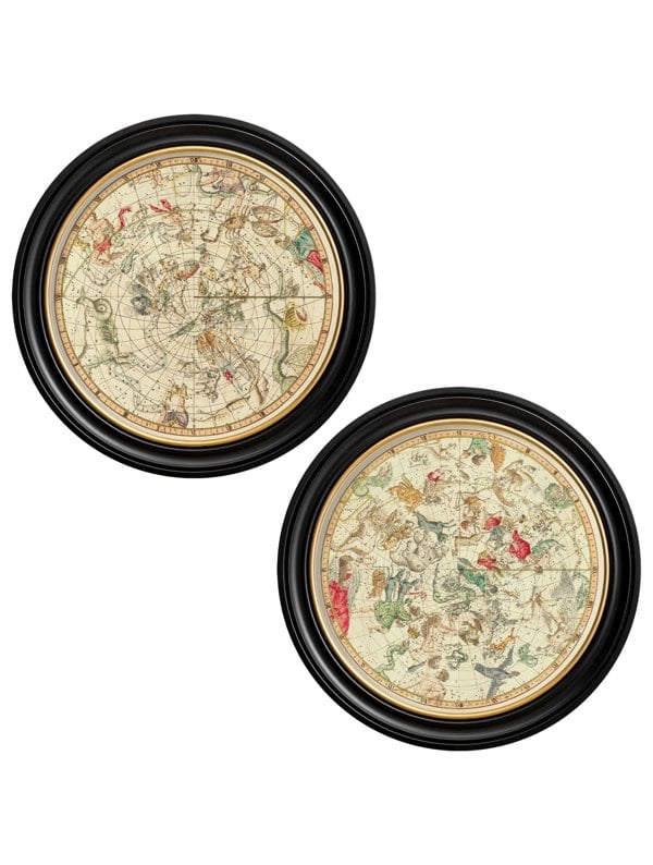 Exceptional Art c.1820 Map of Constellations - Round Frame
