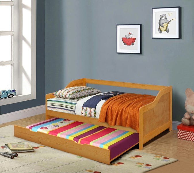 Comfy Living 3ft Wooden Trundle Bed, Grey, White or Caramel Bedroom Furniture Trundle Bed