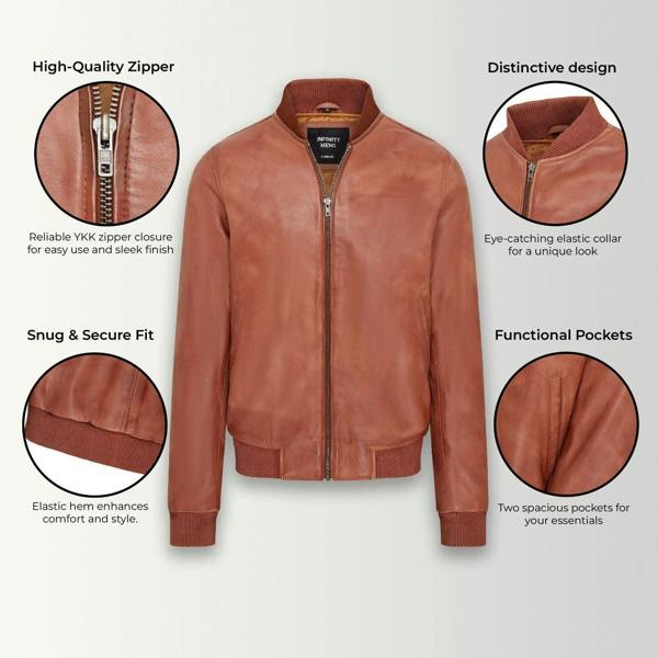 Infinity Leather Mens Soft Leather MA-1 Varsity Bomber Jacket