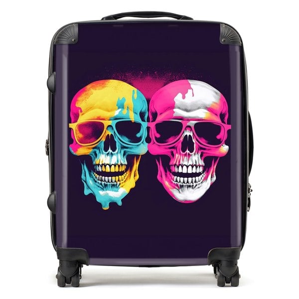 Warren Reed Pinks And Blue Happy Skeletons Suitcase