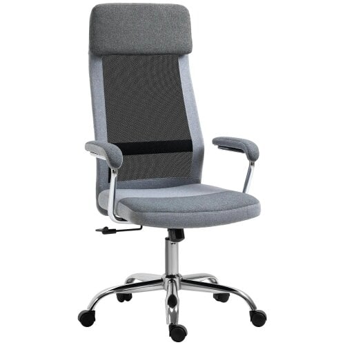 Bobobiy Office Chair, High Back Computer Chair with Adjustable Height, Swivel Rolling Wheels, Mesh Back and Linen-Feel Fabric Seat, Grey