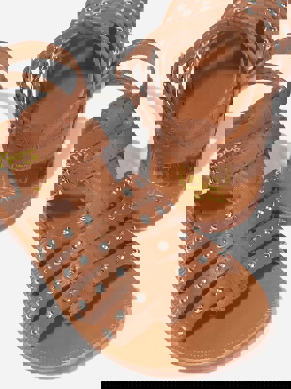 Pom D'Api Girls Leather Plagette Stud Sandals in Camel