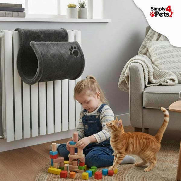 Simply 4 Pets Cat Radiator Bed - Super Soft Faux Fur Cat Hammock for Indoor Cats - Radiator Kitten Beds With Strong Metal Frame, Washable Cover