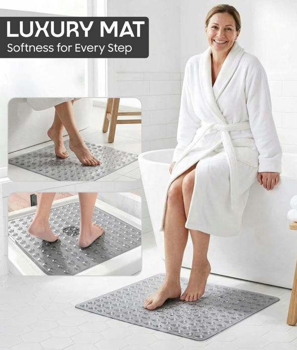 ADOV Square Shower Mat Non Slip Anti Mould, 53 x 53cm Bath Mat for Inside-Shower