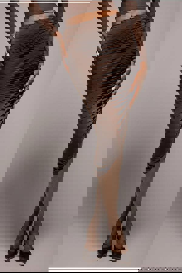 Side Gathered Asymmetric Midi Skirt - Brown SK63