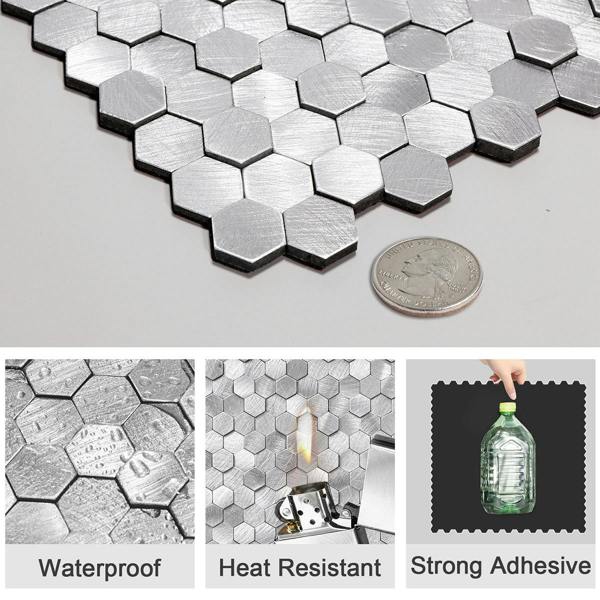 ENER-J HexaGloss Aluminum Peel & Stick Tile, Size: 305.9 x 306.8 x 4mm (Pack of 4)