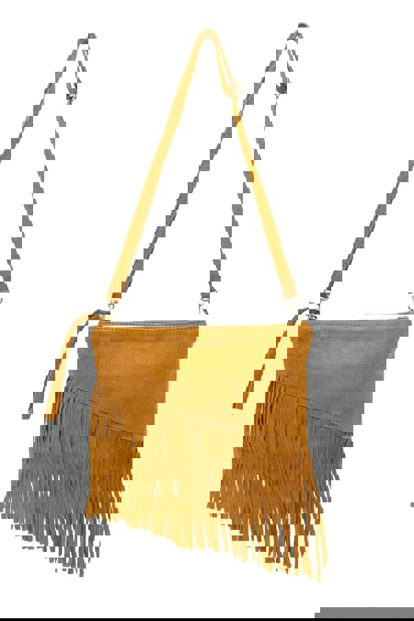 Kitise Small Multi-Functionla Fringe Italian Suede Leather Wristlet Purse Bag Crossobody Handbag