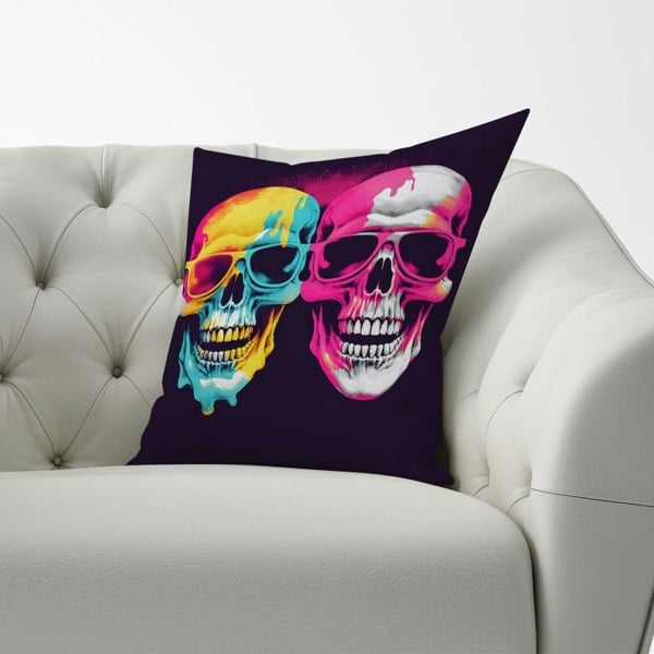 Warren Reed Pinks And Blue Happy Skeletons Cushions