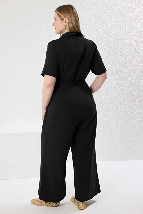 WOVCOR V-Neck Wrap Plus Size Woven Jumpsuit