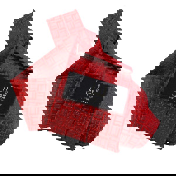 Dunhill red silk tie in a signature longtail pattern