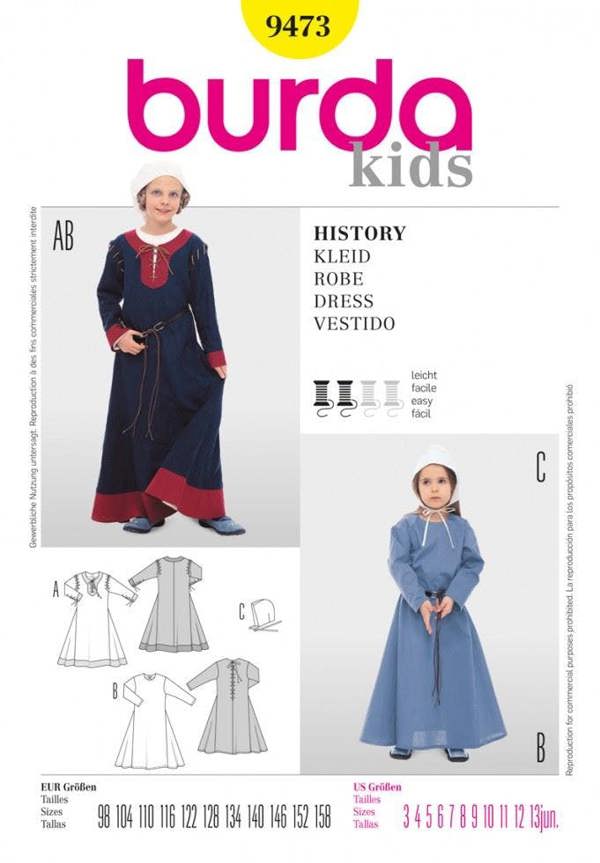 Burda Sewing Pattern 9473 Costumes For Kids and Teenagers, Ages: 3-13 - Easy