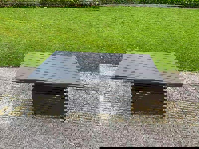 Fimous 10 Seater Aluminium Garden Furniture Set with Adjustable Rising Dining Table, Chair, 2 Footstools Corner Sofa Set - Dark Grey