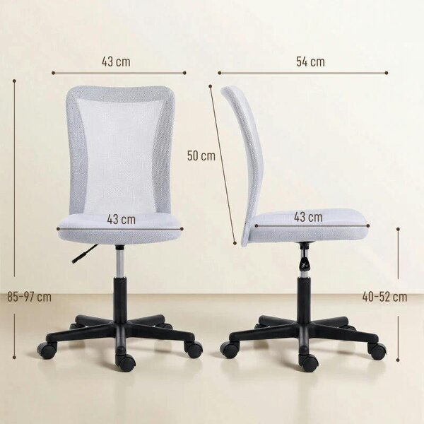 Mesh Office Chair Armless Swivel Executive Computer Desk Chair Adjustable Height Wheels White