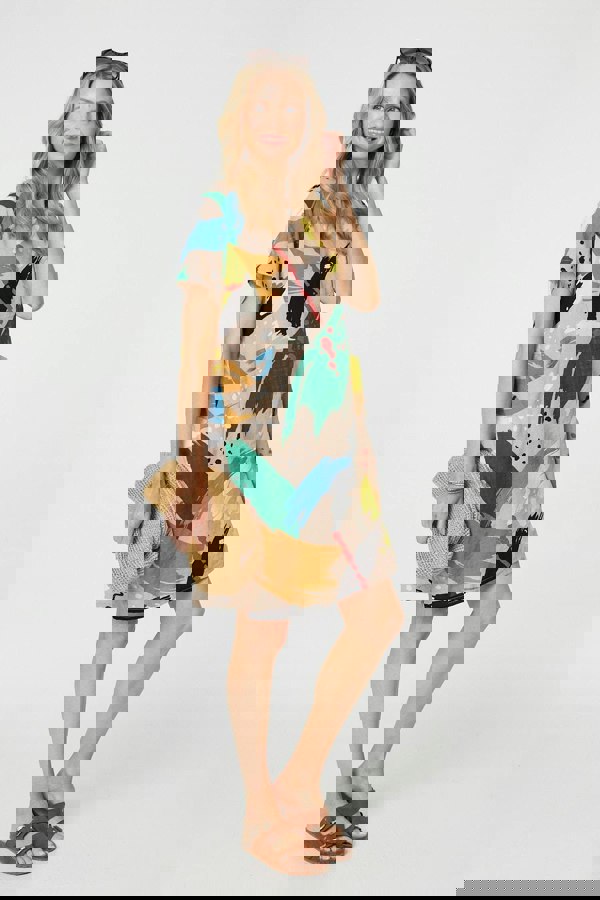 Green | Brushstroke Print Knee Length Shift Dress