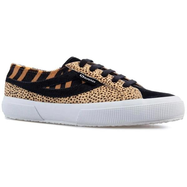 Superga Womens/Ladies Cheetah & Zebra Print Cowhide Leather Trainers - Black